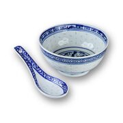 Łyżeczka i miseczka do ryżu, biało – niebieska, Chiny, ø 11 cm, 1 szt.